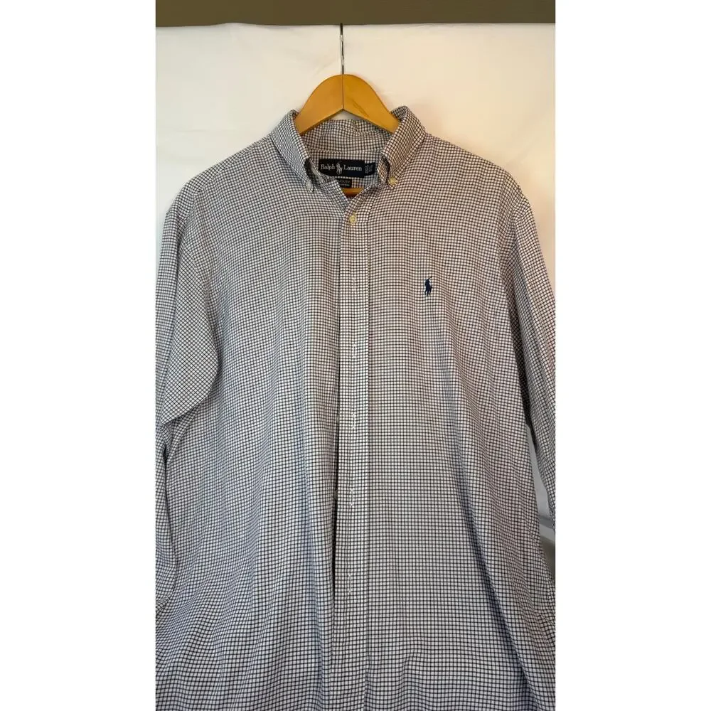Ralph Lauren Mens Gingham Shirt Blue White Preppy Old Money Button Down Cotton